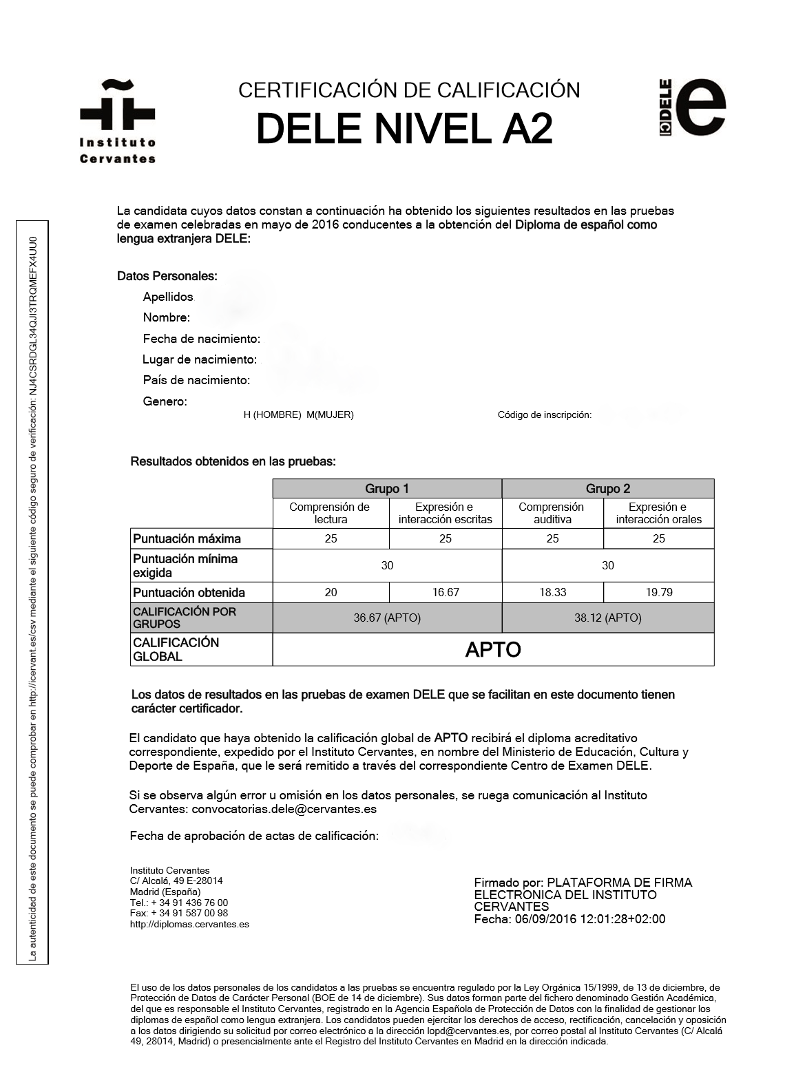 exam dele mark c1 pass final certificate example report scoring calculated level fail results tasks expression